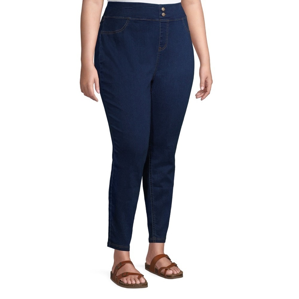 Terra & Sky Women's Plus Size Tummy Control Jeggings Blue Size 5X (32W-34W)